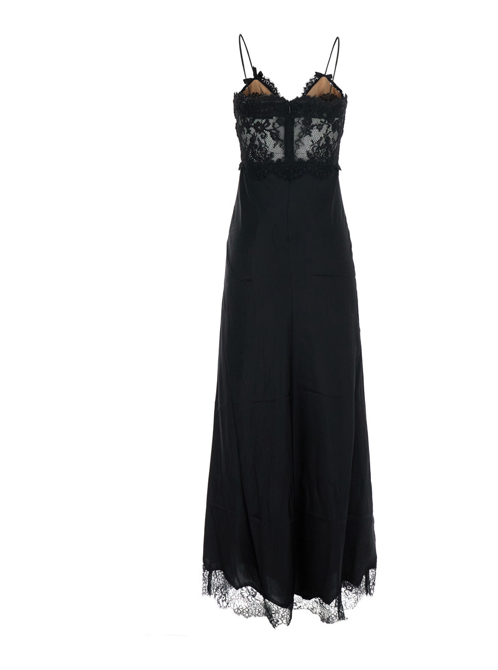 Self-Portrait Women Black Long Dress With Lace Embroidery And Spaghetti Straps In Fabric For Women