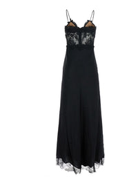 Self-Portrait Women Black Long Dress With Lace Embroidery And Spaghetti Straps In Fabric For Women