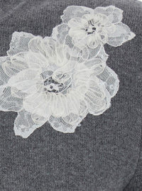 SELF-PORTRAIT Self-Portrait Women Grey Cardigan With Embroidered Floral Lace Details In Wool For Women
