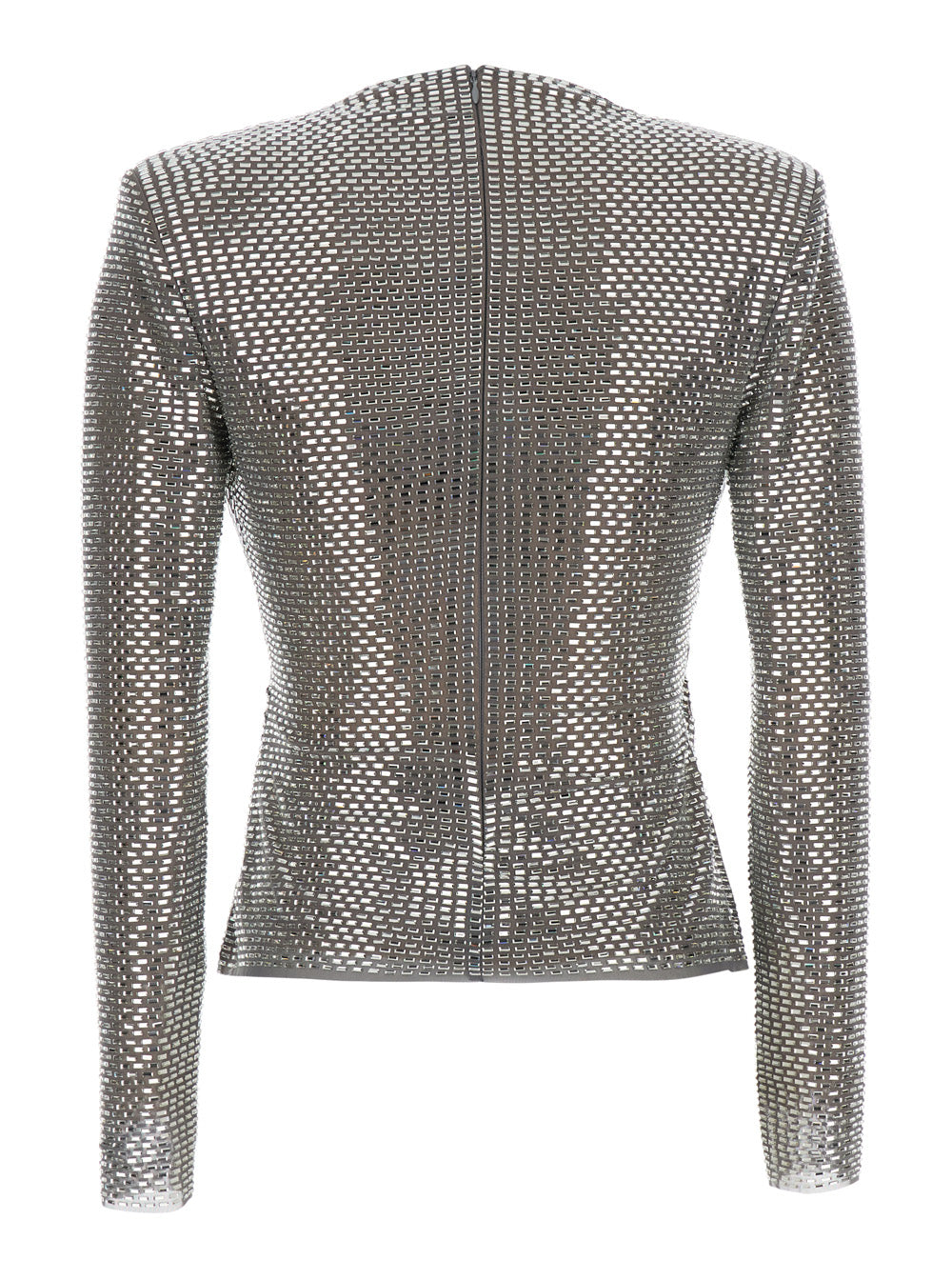 Self-Portrait Women Silver Colored Top With Draping And Applied Jewels All-Over In Tech Fabric Women