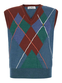 Vivienne Westwood Men Multicolor Crew Neck Vest With Argyle Motif Logo On The Front In Wool For Men