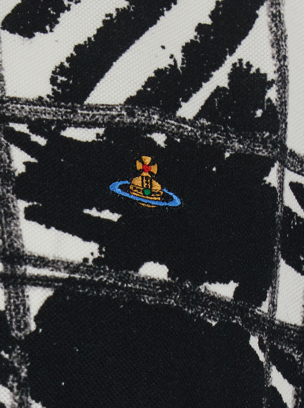 Vivienne Westwood Men Black And White Polo Shirt With All-Over Print And Embroidered Logo In Cotton For Men