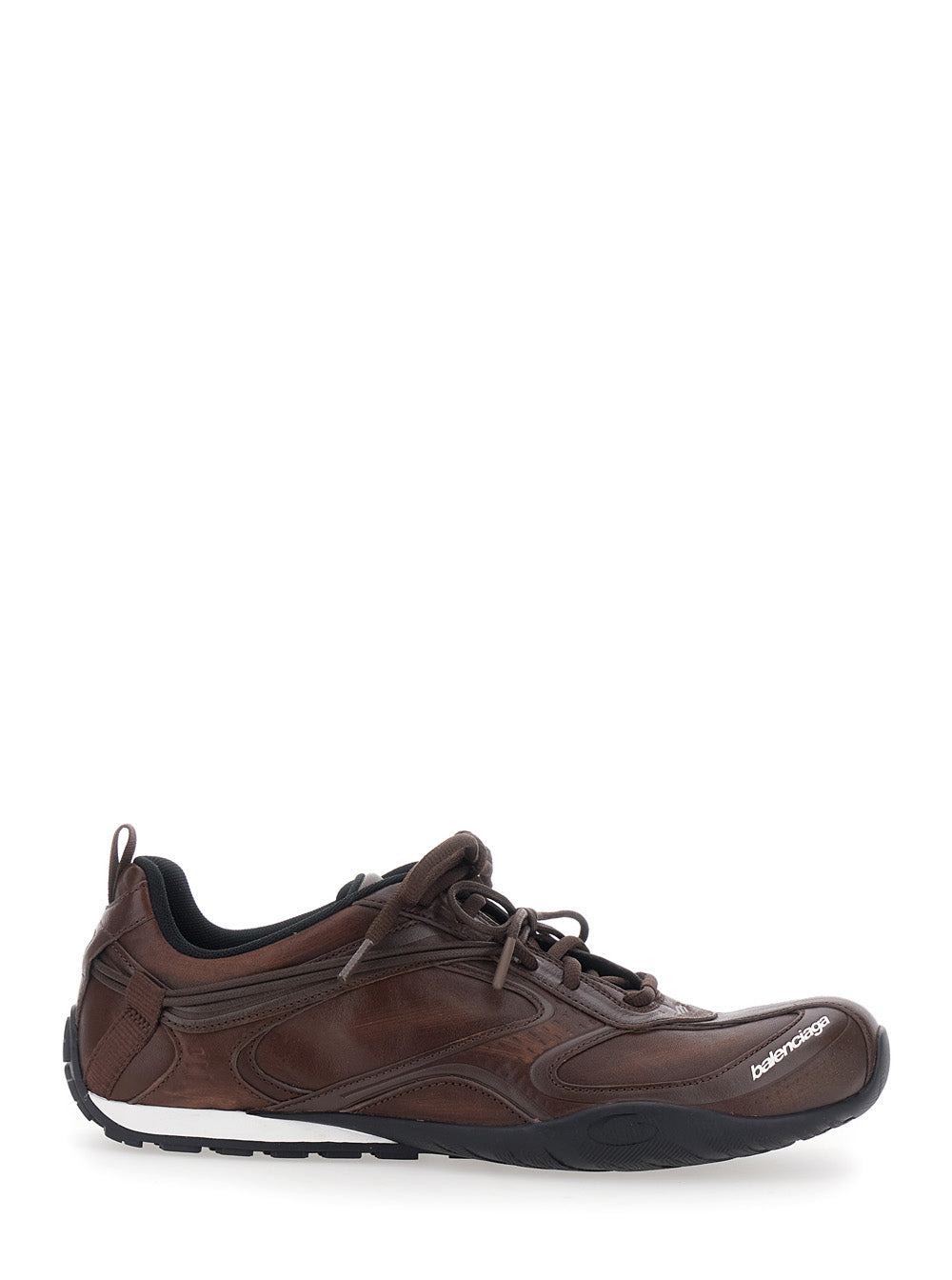 Balenciaga Men 'Radar' Brown Low Top Sneakers With Logo Patch On The Tongue In Leather For Men