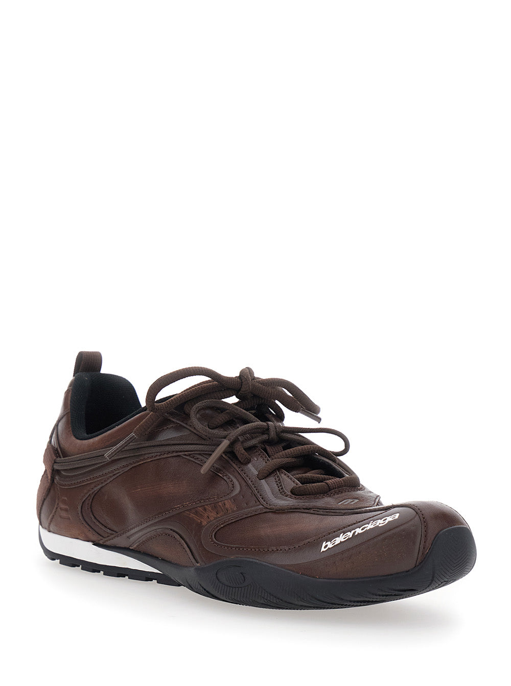 Balenciaga Men 'Radar' Brown Low Top Sneakers With Logo Patch On The Tongue In Leather For Men