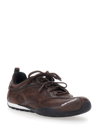Balenciaga Men 'Radar' Brown Low Top Sneakers With Logo Patch On The Tongue In Leather For Men