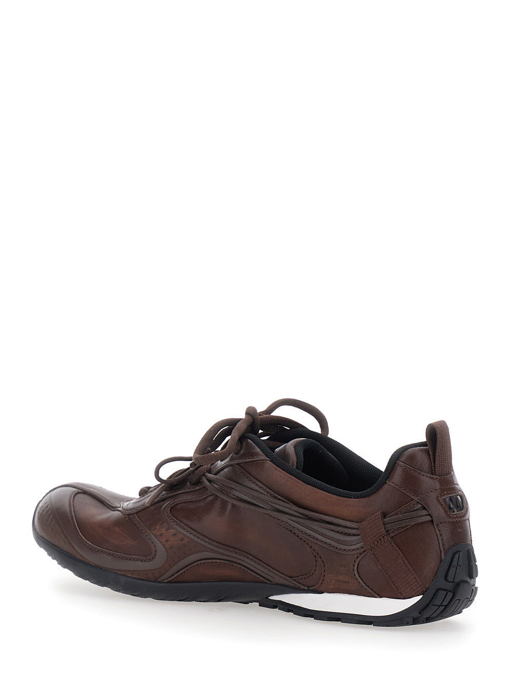 Balenciaga Men 'Radar' Brown Low Top Sneakers With Logo Patch On The Tongue In Leather For Men