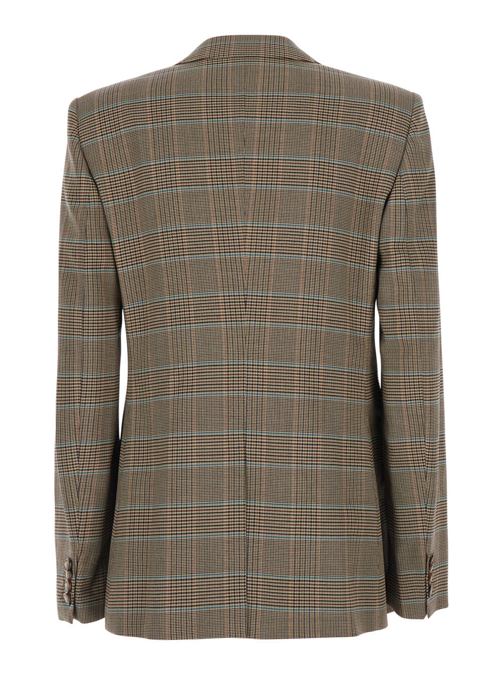 Etro Women Beige Double-Breasted Jacket With Peak Lapels And Check Motif In Wool Blend For Women