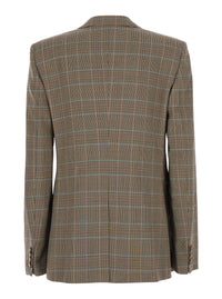 Etro Women Beige Double-Breasted Jacket With Peak Lapels And Check Motif In Wool Blend For Women