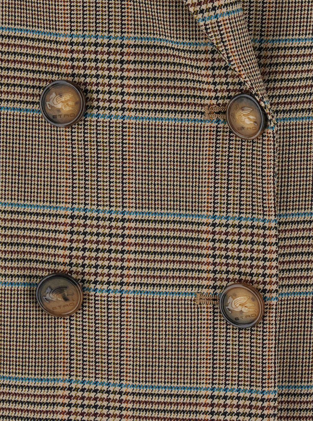 Etro Women Beige Double-Breasted Jacket With Peak Lapels And Check Motif In Wool Blend For Women