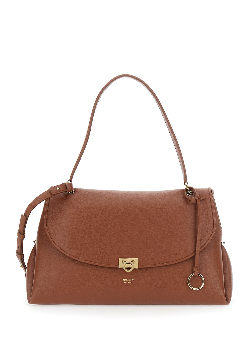 FERRAGAMO Ferragamo Women Brown Shoulder Bag With Gancini Buckle And Adjustable, Removable Shoulder Strap In Leather For Women