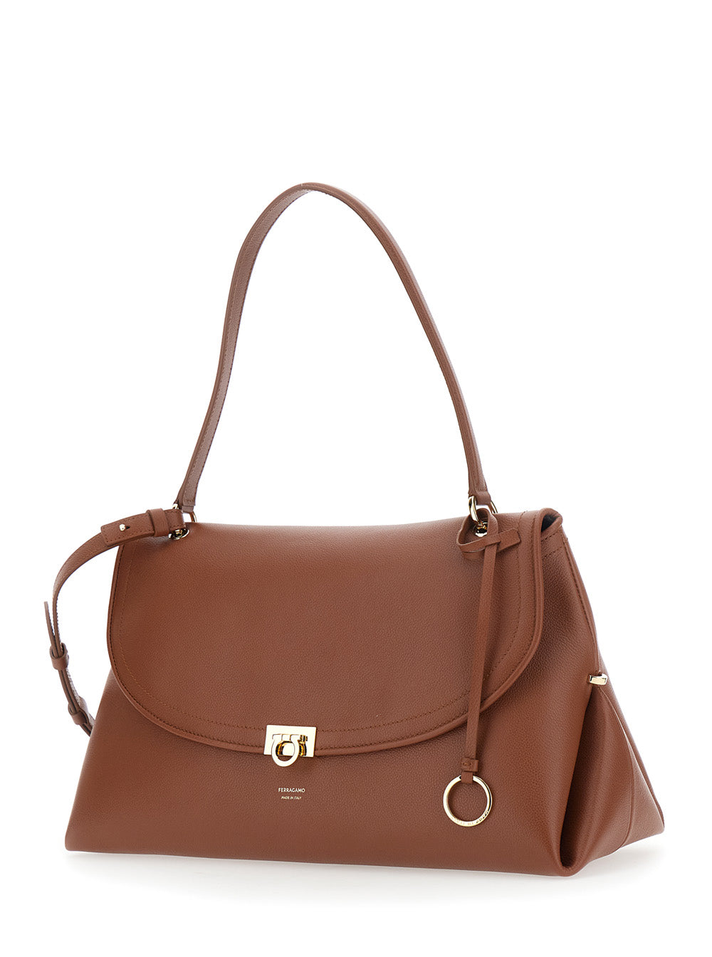 FERRAGAMO Ferragamo Women Brown Shoulder Bag With Gancini Buckle And Adjustable, Removable Shoulder Strap In Leather For Women
