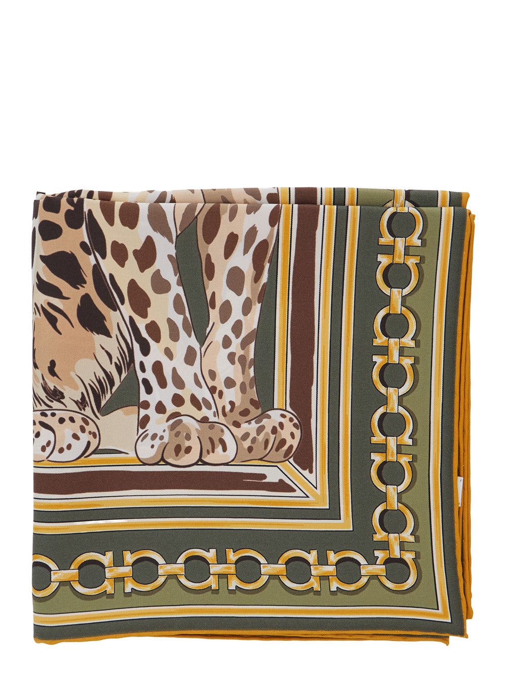 Ferragamo Women Green Scarf With All-Over Print In Silk Women