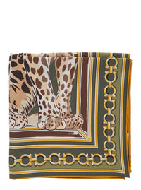 Ferragamo Women Green Scarf With All-Over Print In Silk Women