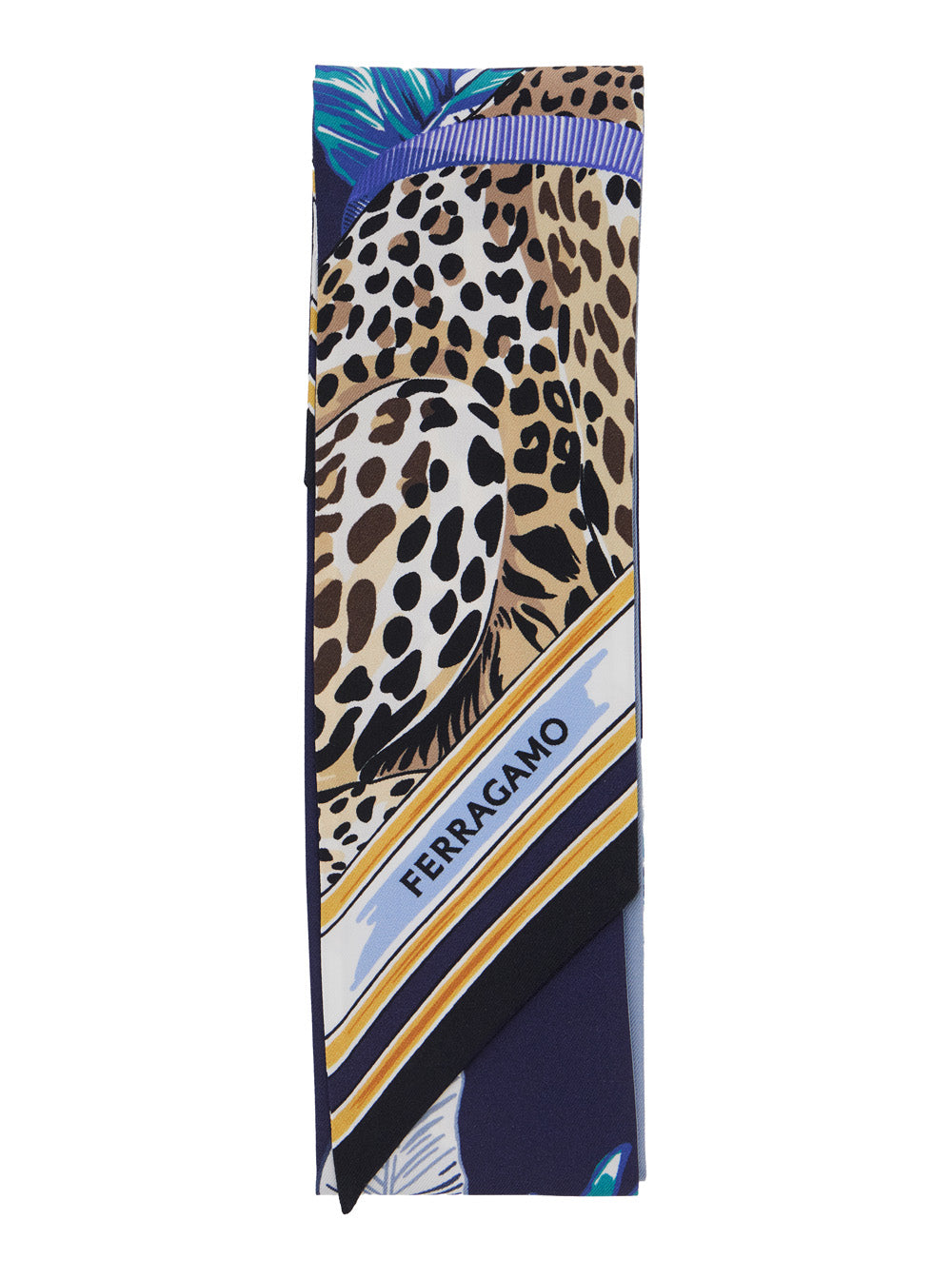 Ferragamo Women Blue Scarf With All-Over Print And Embossed Logo Lettering In Silk Women