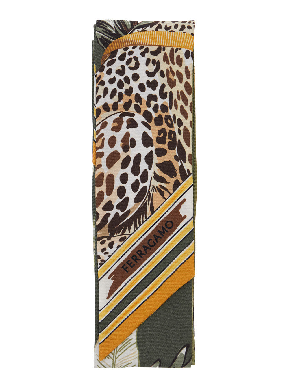 Ferragamo Women Green Scarf With All-Over Print And Embossed Logo Lettering In Silk Women