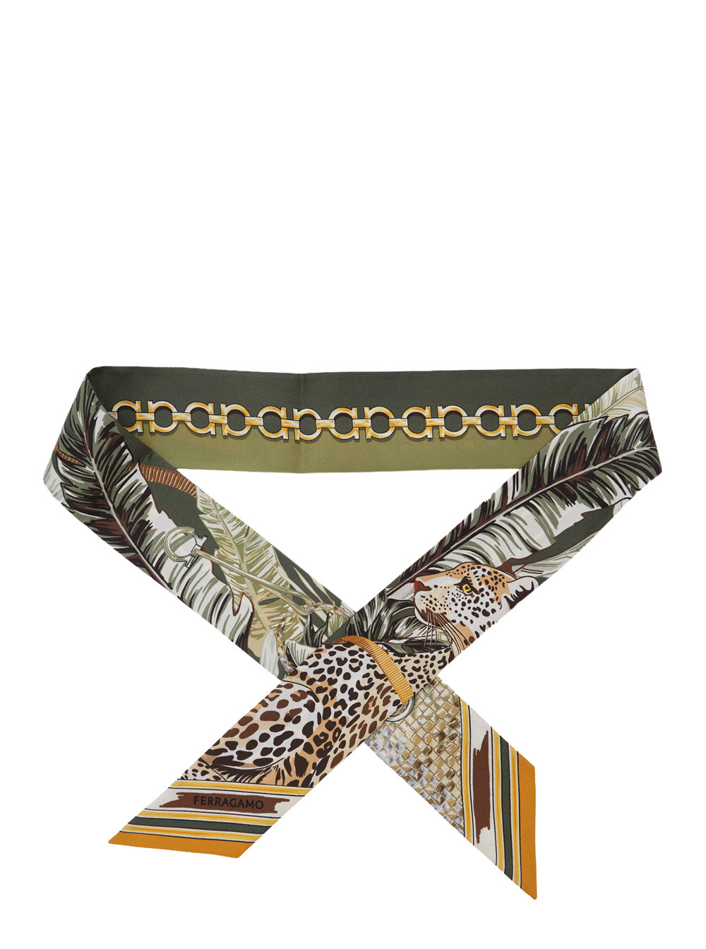Ferragamo Women Green Scarf With All-Over Print And Embossed Logo Lettering In Silk Women