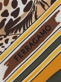 Ferragamo Women Green Scarf With All-Over Print And Embossed Logo Lettering In Silk Women