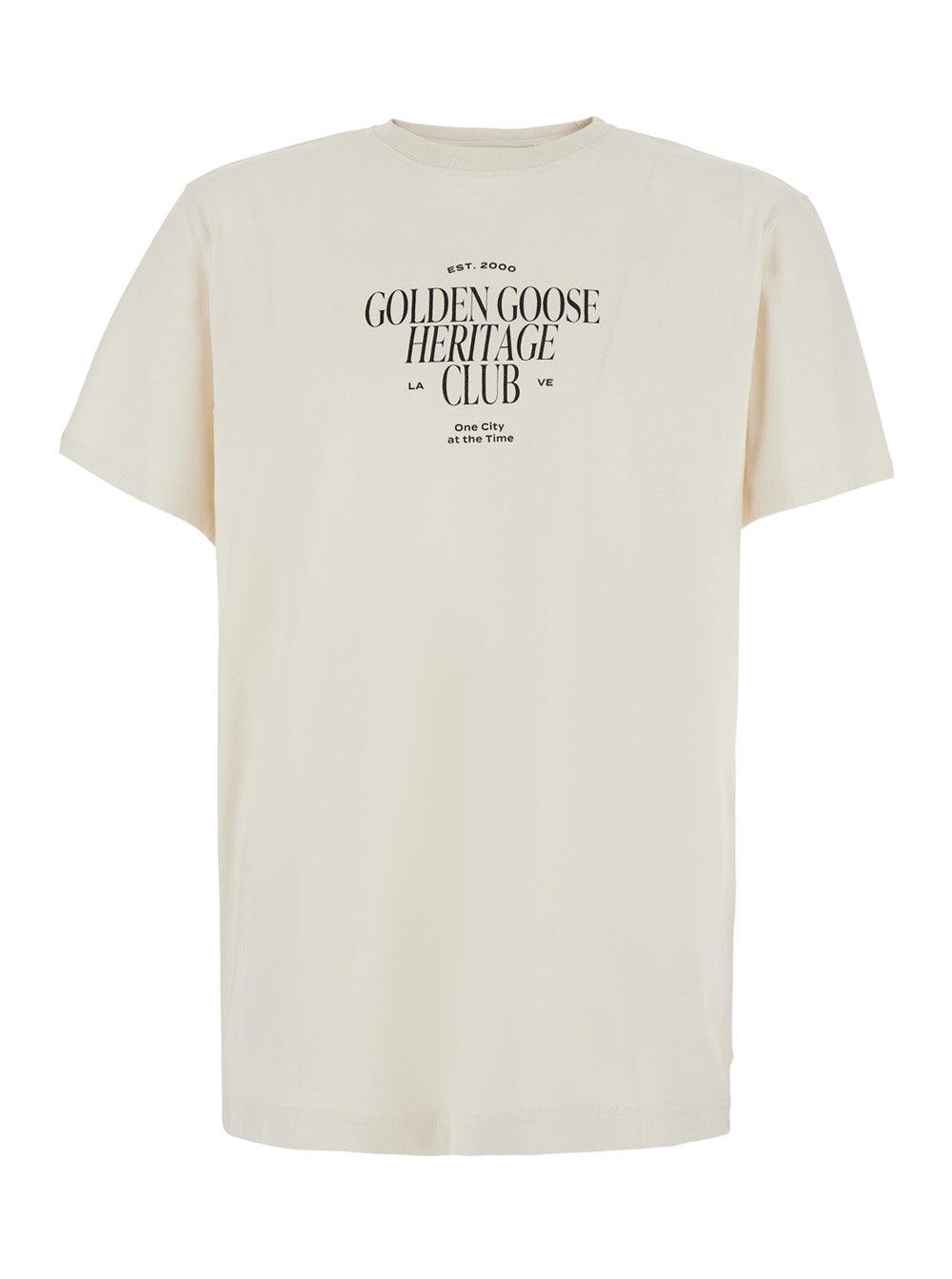 Golden Goose Men White Crew Neck T-Shirt With Lettering Print On The Front In Cotton For Men