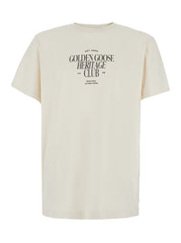 Golden Goose Men White Crew Neck T-Shirt With Lettering Print On The Front In Cotton For Men