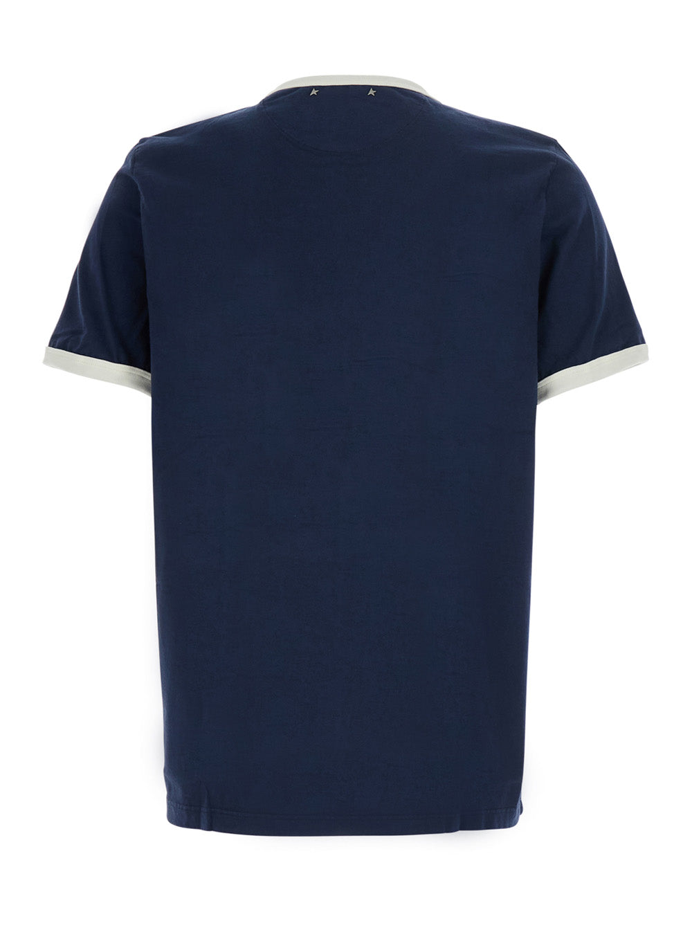 Golden Goose Men Blue Crew Neck T-Shirt With Logo Lettering On The Front In Cotton For Men