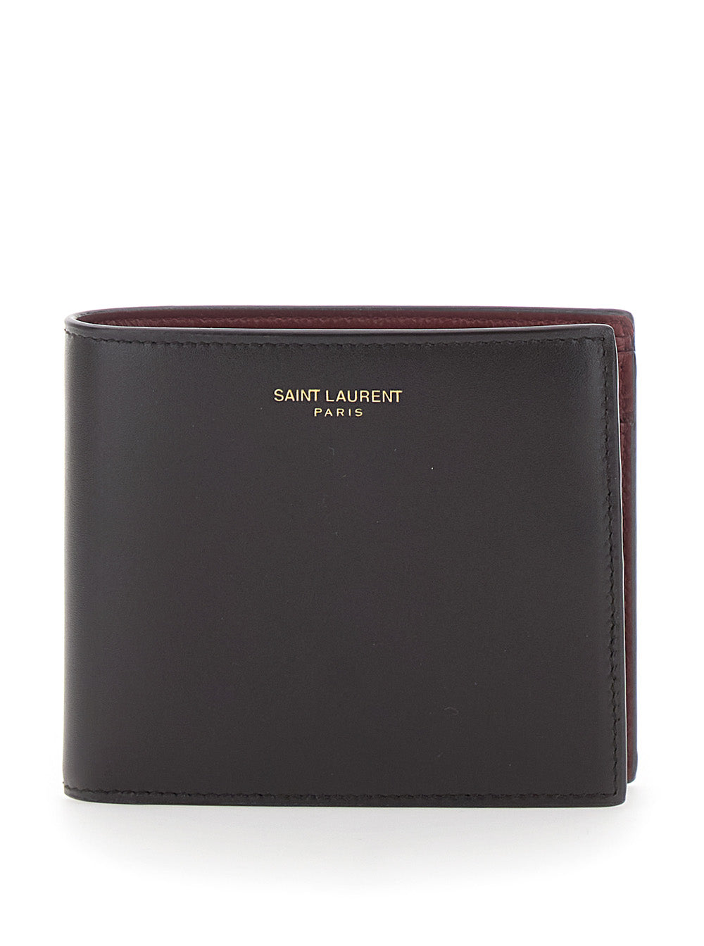 Saint Laurent Men Brown Bi-Fold Wallet With Logo Lettering On The Front And Bicolor Design In Leather For Men