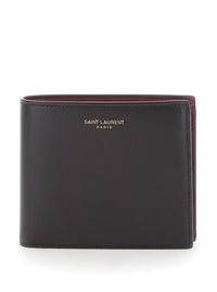 Saint Laurent Men Brown Bi-Fold Wallet With Logo Lettering On The Front And Bicolor Design In Leather For Men