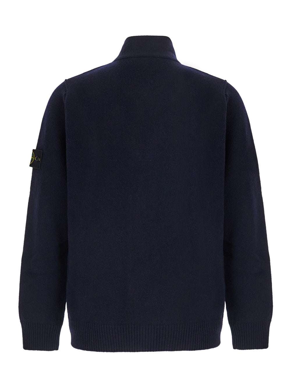 Stone Island Men Blue Cardigan With High Collar And Logo Patch On The Sleeve In Wool For Men