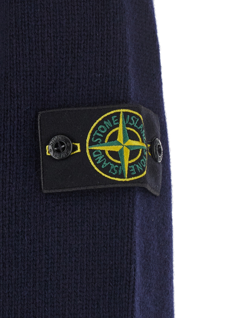 Stone Island Men Blue Cardigan With High Collar And Logo Patch On The Sleeve In Wool For Men
