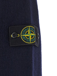 Stone Island Men Blue Cardigan With High Collar And Logo Patch On The Sleeve In Wool For Men