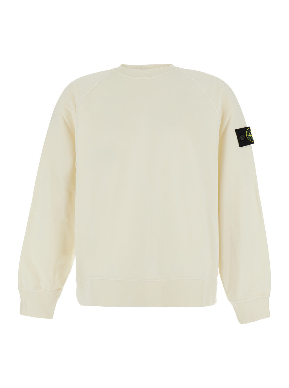 Stone Island Men White Crewneck Sweatshirt With Logo Patch On The Sleeve In Cotton For Men