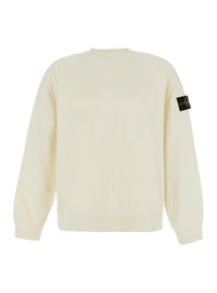 Stone Island Men White Crewneck Sweatshirt With Logo Patch On The Sleeve In Cotton For Men