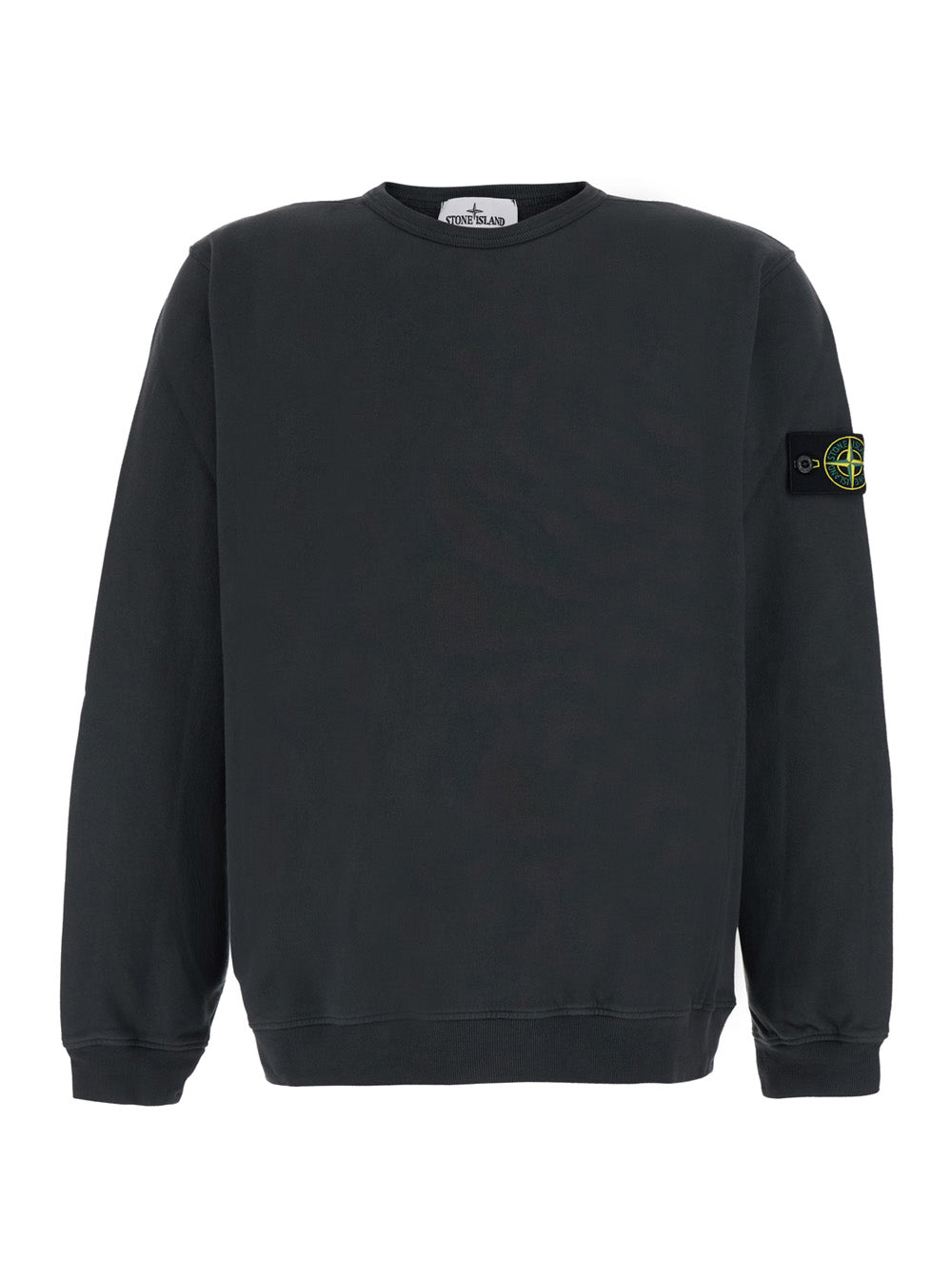 Stone Island Men Grey Crewneck Sweatshirt With Logo Patch On The Sleeve In Cotton For Men
