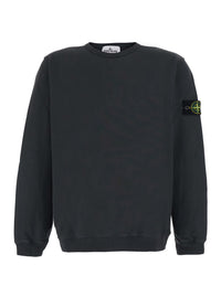Stone Island Men Grey Crewneck Sweatshirt With Logo Patch On The Sleeve In Cotton For Men