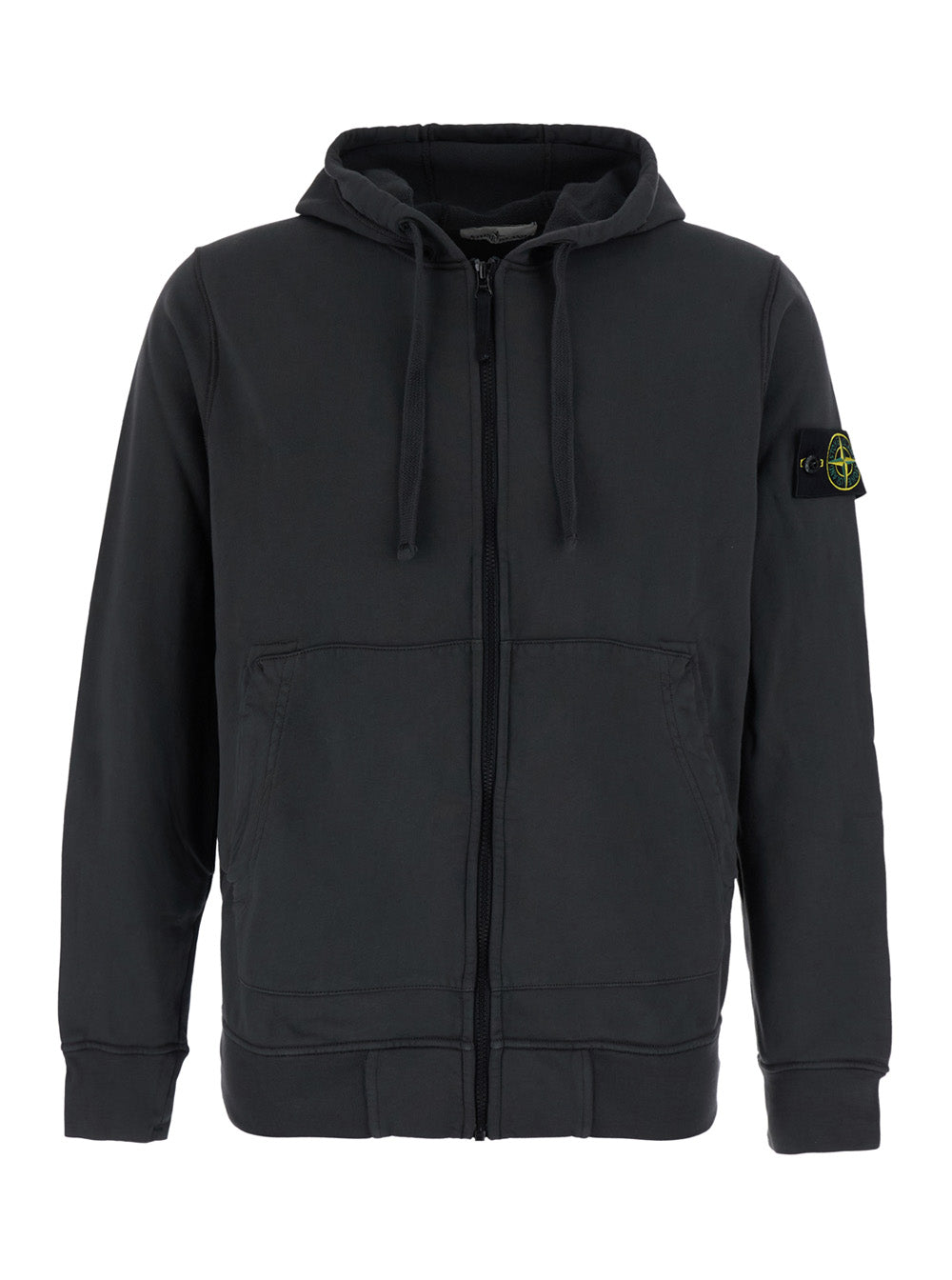 Stone Island Men Grey Hooded Sweatshirt With Fixed Hood And Logo Patch On The Sleeve In Cotton For Men