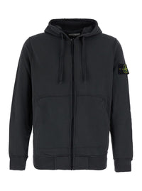 Stone Island Men Grey Hooded Sweatshirt With Fixed Hood And Logo Patch On The Sleeve In Cotton For Men