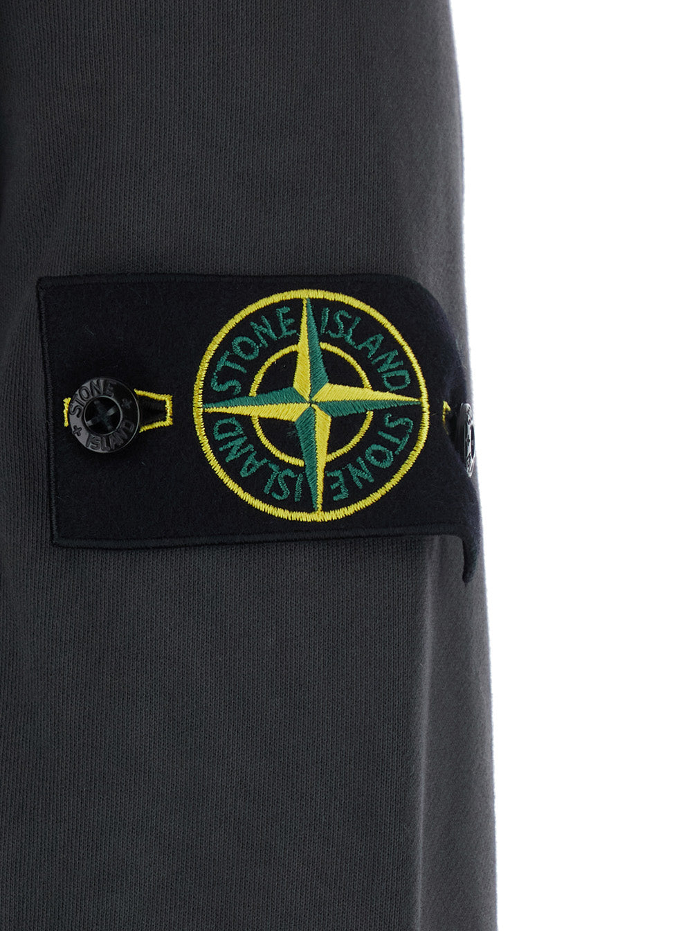 Stone Island Men Grey Hooded Sweatshirt With Fixed Hood And Logo Patch On The Sleeve In Cotton For Men