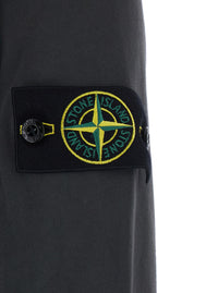 Stone Island Men Grey Hooded Sweatshirt With Fixed Hood And Logo Patch On The Sleeve In Cotton For Men