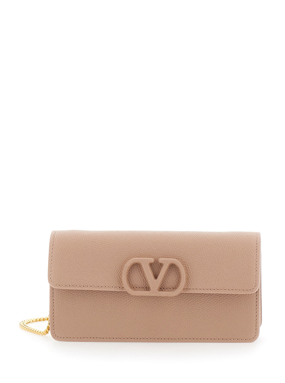 Valentino Garavani Women Wallet W/Strap | Vlogo Signature | Vit.Soft Grain/A.Brass Leather Logo