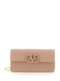 Valentino Garavani Women Wallet W/Strap | Vlogo Signature | Vit.Soft Grain/A.Brass Leather Logo