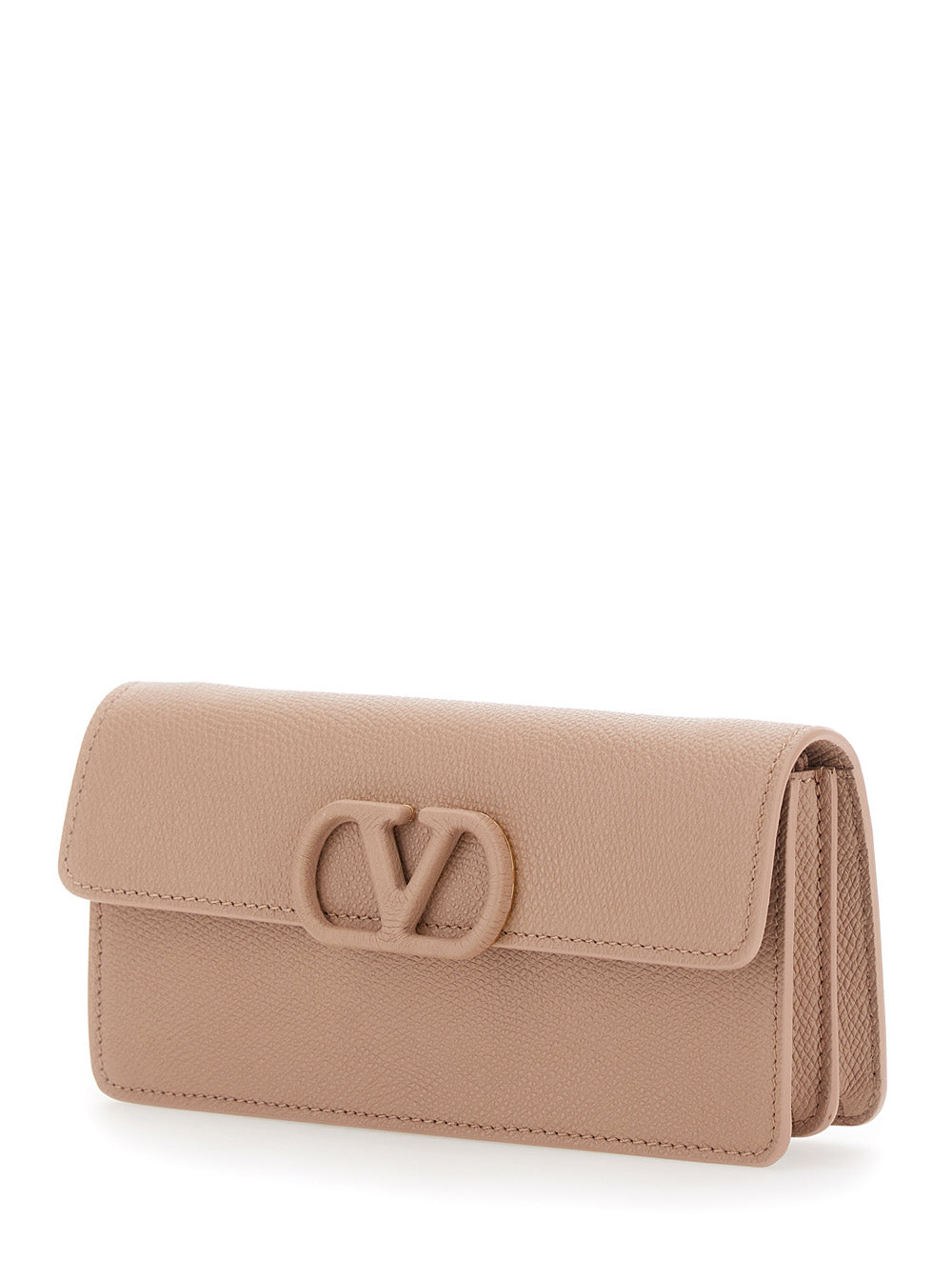 Valentino Garavani Women Wallet W/Strap | Vlogo Signature | Vit.Soft Grain/A.Brass Leather Logo