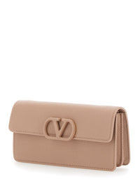 Valentino Garavani Women Wallet W/Strap | Vlogo Signature | Vit.Soft Grain/A.Brass Leather Logo