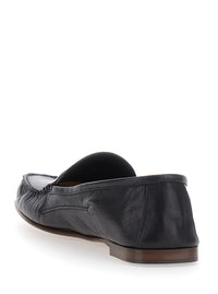 Versace Men Black Loafers With Medusa Plaque In Leather For Men