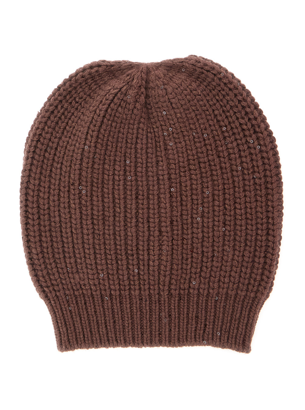 Brunello Cucinelli Women Brown Knitted Beanie With Applied Sequins In Cashmere And Silk Women