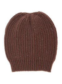 Brunello Cucinelli Women Brown Knitted Beanie With Applied Sequins In Cashmere And Silk Women