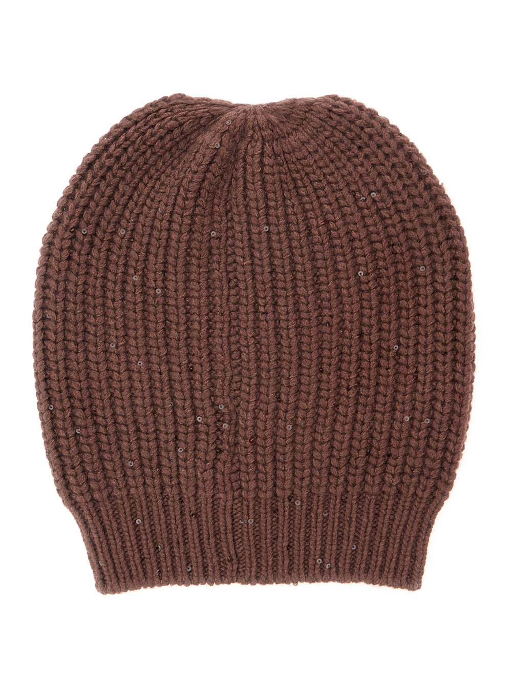 Brunello Cucinelli Women Brown Knitted Beanie With Applied Sequins In Cashmere And Silk Women
