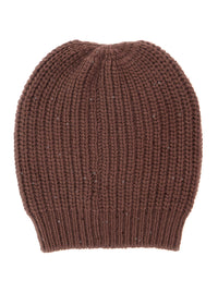 Brunello Cucinelli Women Brown Knitted Beanie With Applied Sequins In Cashmere And Silk Women