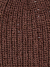 Brunello Cucinelli Women Brown Knitted Beanie With Applied Sequins In Cashmere And Silk Women