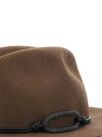 Brunello Cucinelli Women Brown Hat With Applied Monile Band In Felt For Women