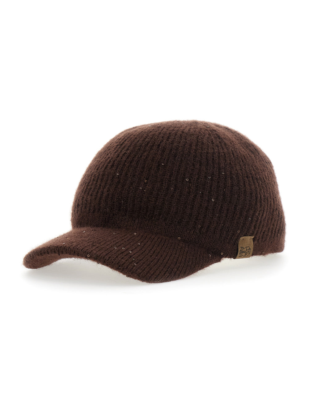 Brunello Cucinelli Women Brown Cap With All-Over Applied Sequins In Cashmere And Silk Women
