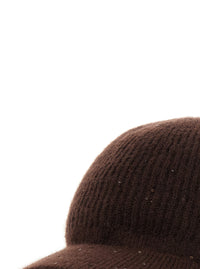 Brunello Cucinelli Women Brown Cap With All-Over Applied Sequins In Cashmere And Silk Women